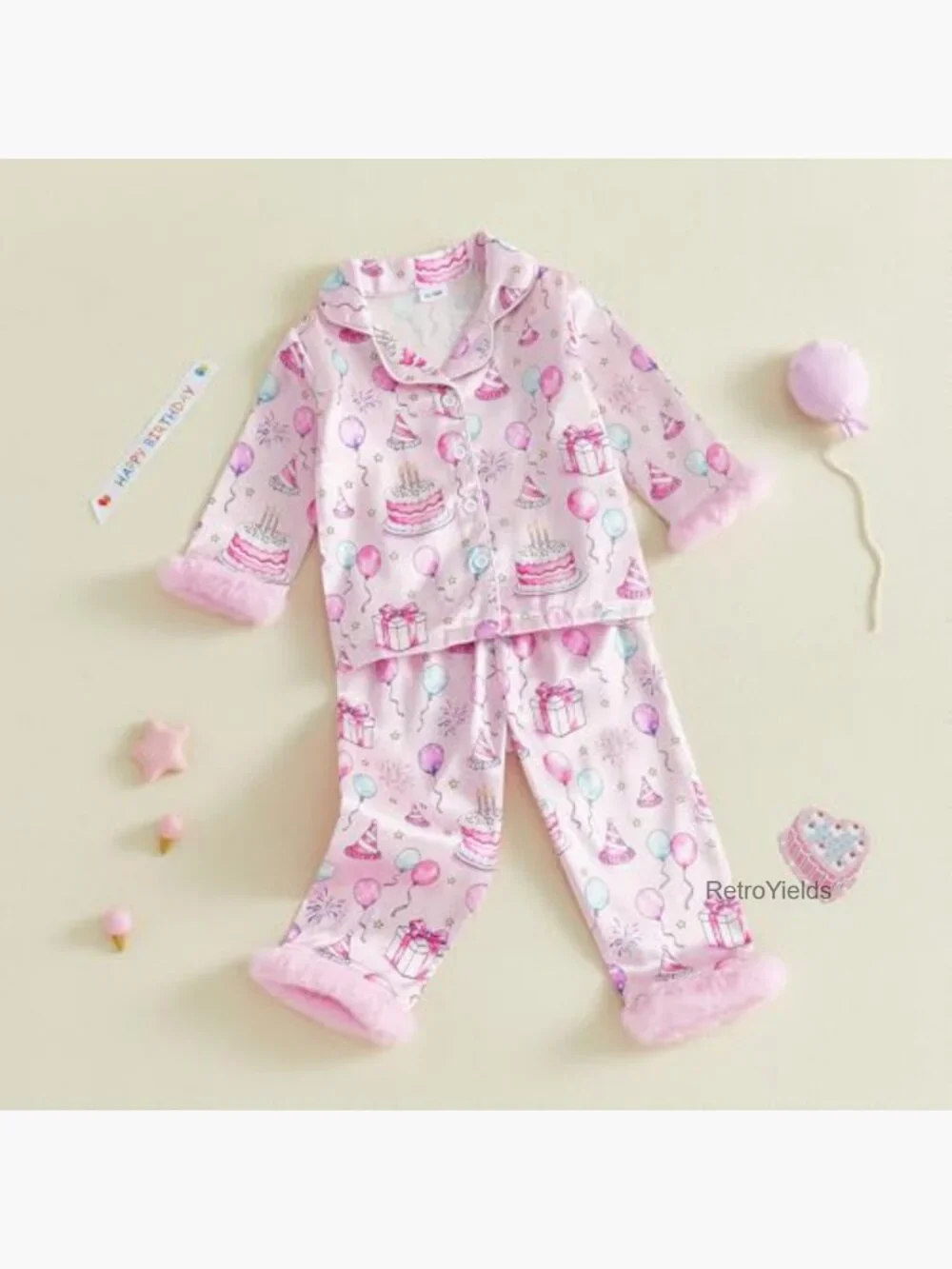 Toddler Girl Satin Pajama Set - Long Sleeve Button Down Top & Pants 2-Piece